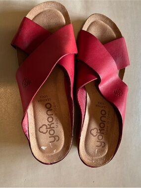 Leatherock Red Crisscross Leather Slide Sandals